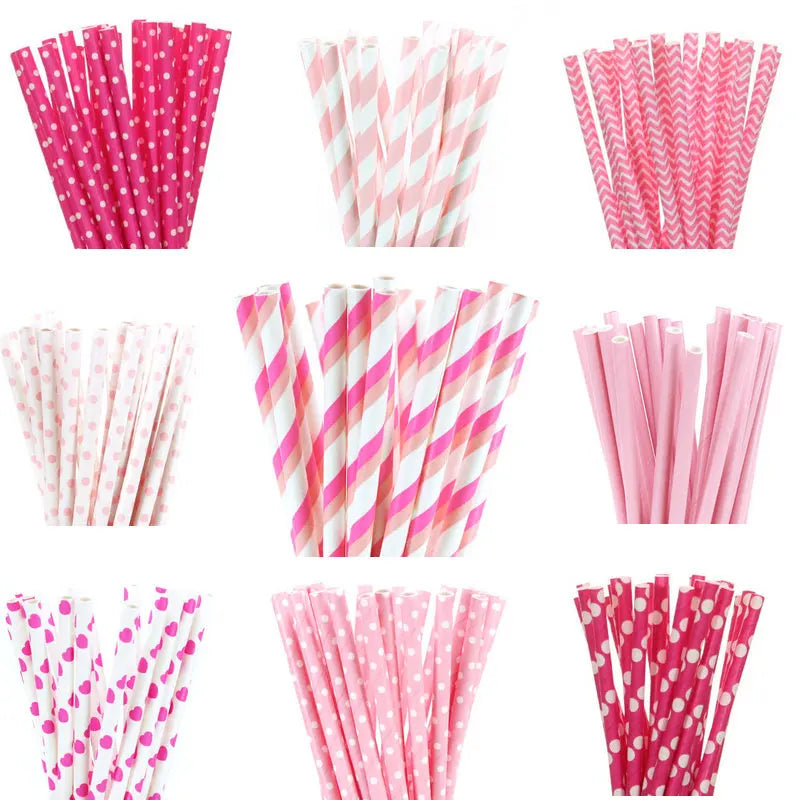 25pcs Pink Paper Straws