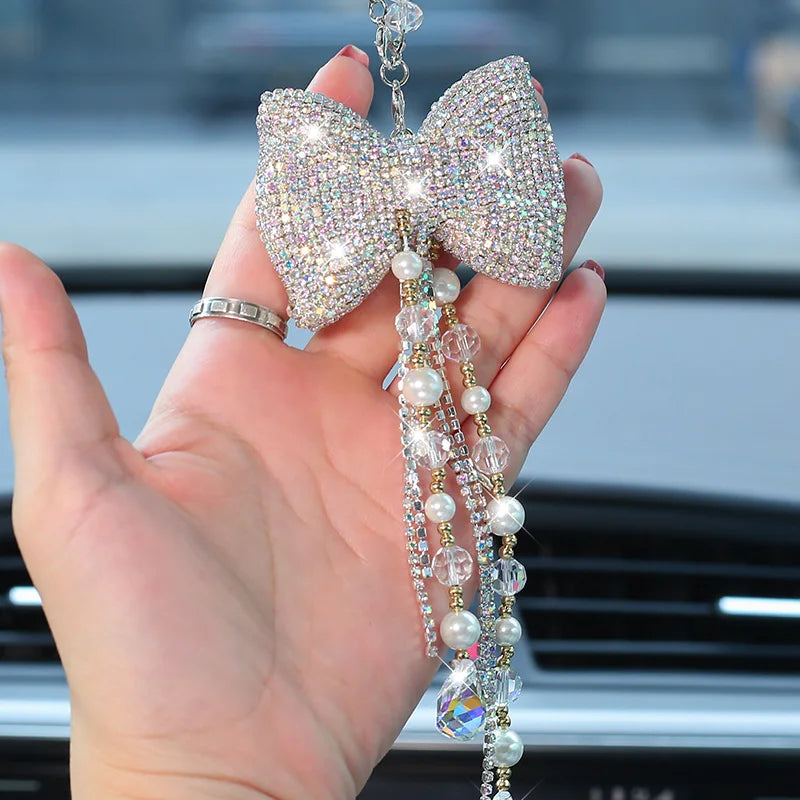 Creative Diamond Bowknot Car Pendant Cute Crystal Tassels Chain