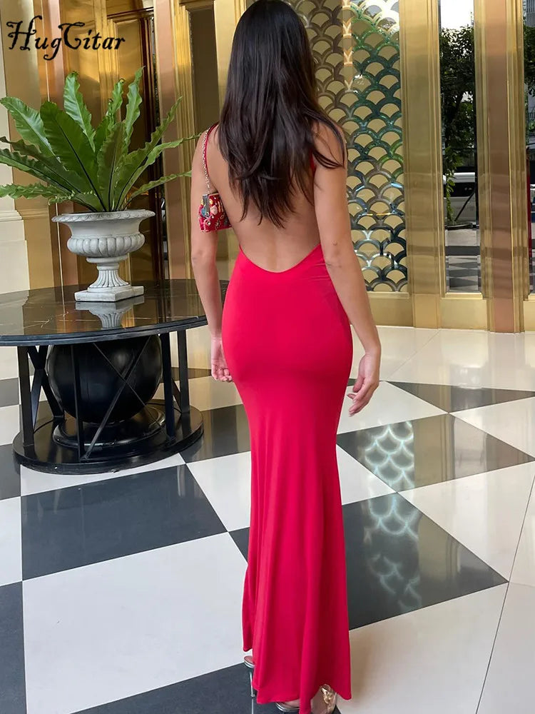 2024 Spring Solid Sleeveless Backless Elegant Sexy Bodycon