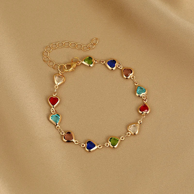 Colorful Heart Bracelet For Women Exquisite Crystal.