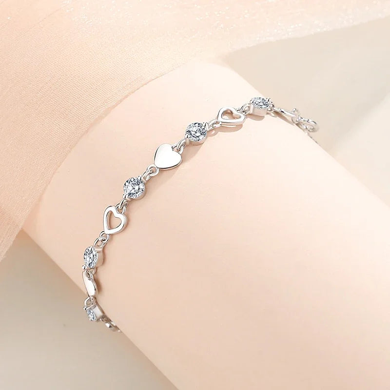 Sterling Silver Heart Shaped Bracelet For Women.