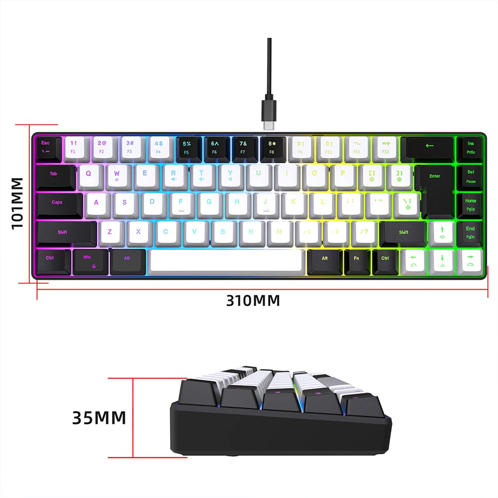 Gaming Keyboard 68 Keys Wired Computer Mechanical Keyboard With RGB