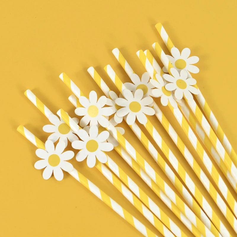 10/20/30pcs Daisy Flower Paper Straws