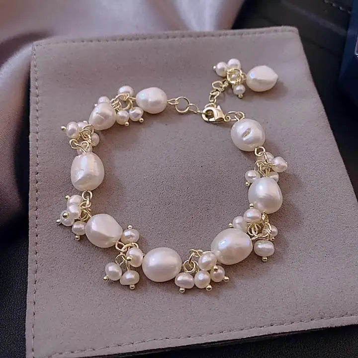 100% Natural Baroque Freshwater Pearl 14K Gold Filled Charm Bracelet