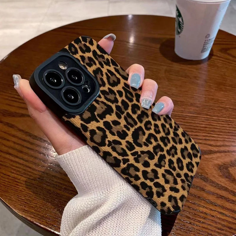 Fashion Brown Leopard Silicone Leather Case Soft Shockproof Cover