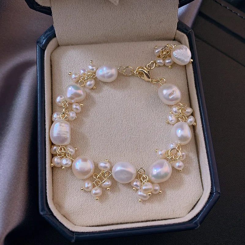 100% Natural Baroque Freshwater Pearl 14K Gold Filled Charm Bracelet