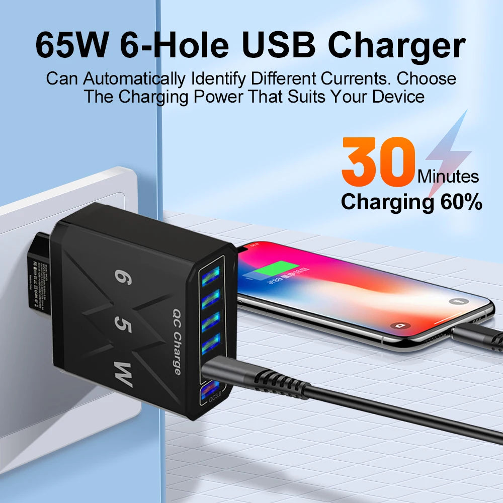 65W 6 Ports USB Fast Charger