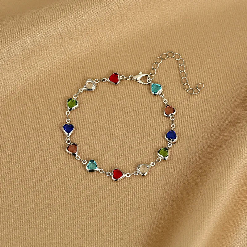 Colorful Heart Bracelet For Women Exquisite Crystal.