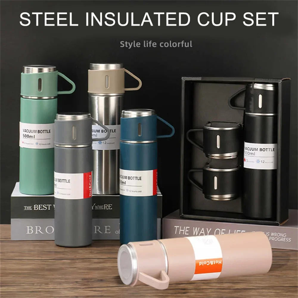 3Pcs/Set Double-layer Stainless Steel Water Bottle And Cups