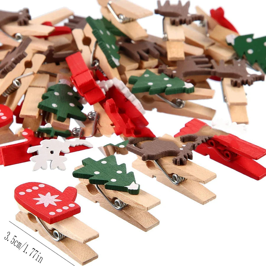 25pcs Mixed Styles Christmas Wood Clips