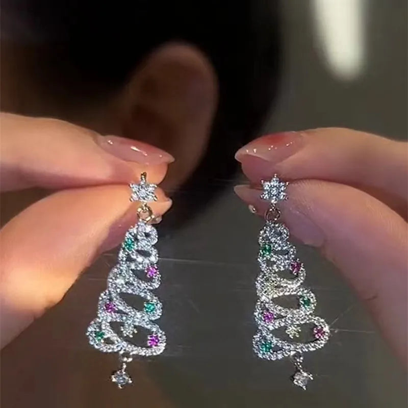 Christmas Tree Tassel Earrings New Full Inlaid Colorful