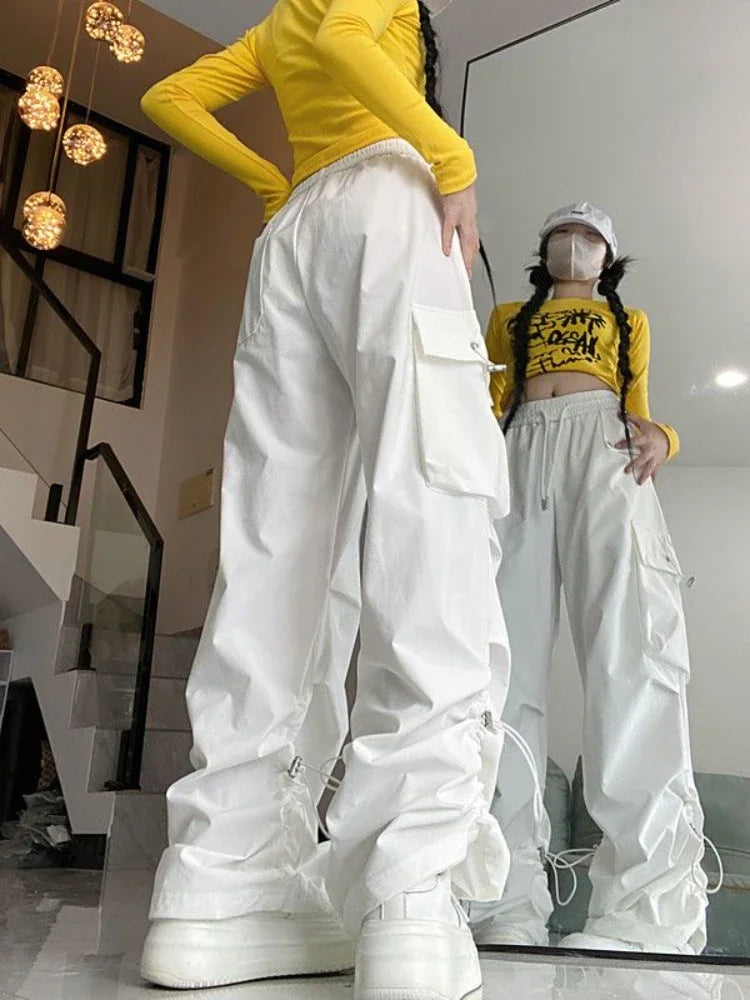 White Cargo Parachute Pants