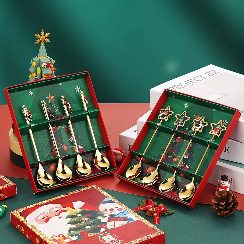 4PCS Christmas Set Stainless Steel Spoons