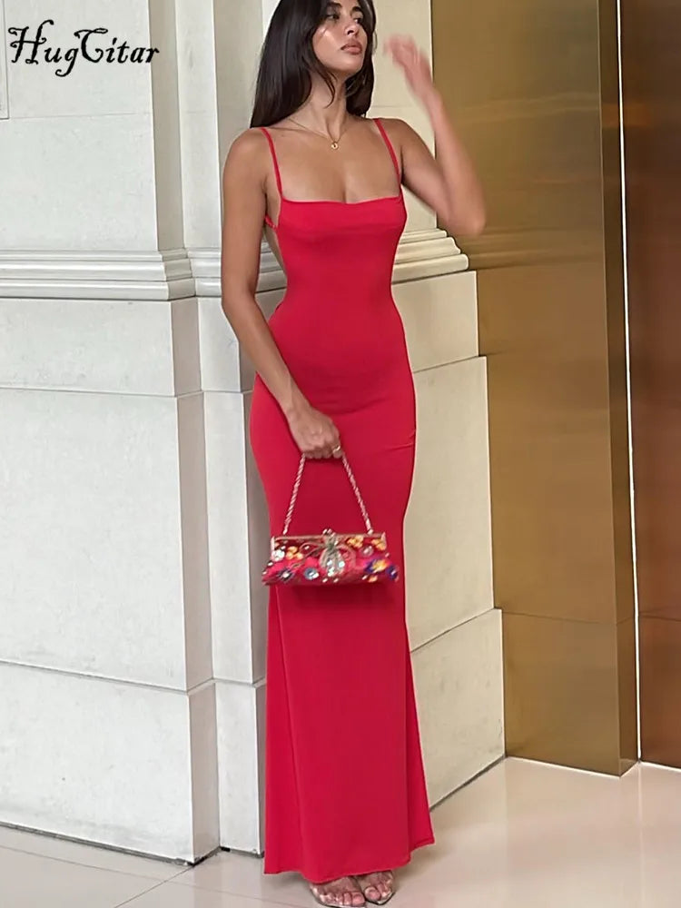 2024 Spring Solid Sleeveless Backless Elegant Sexy Bodycon