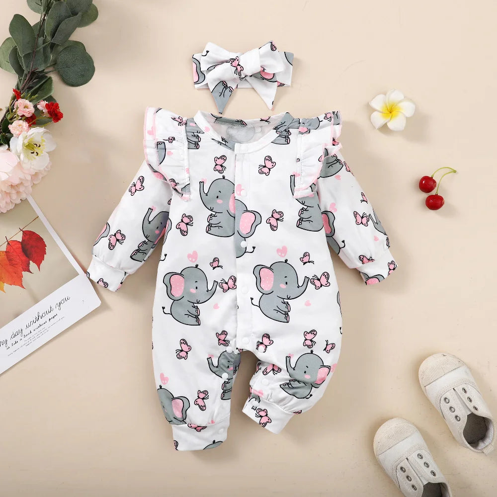 Long Sleeve Cute Elephant Bodysuit 0-18Months