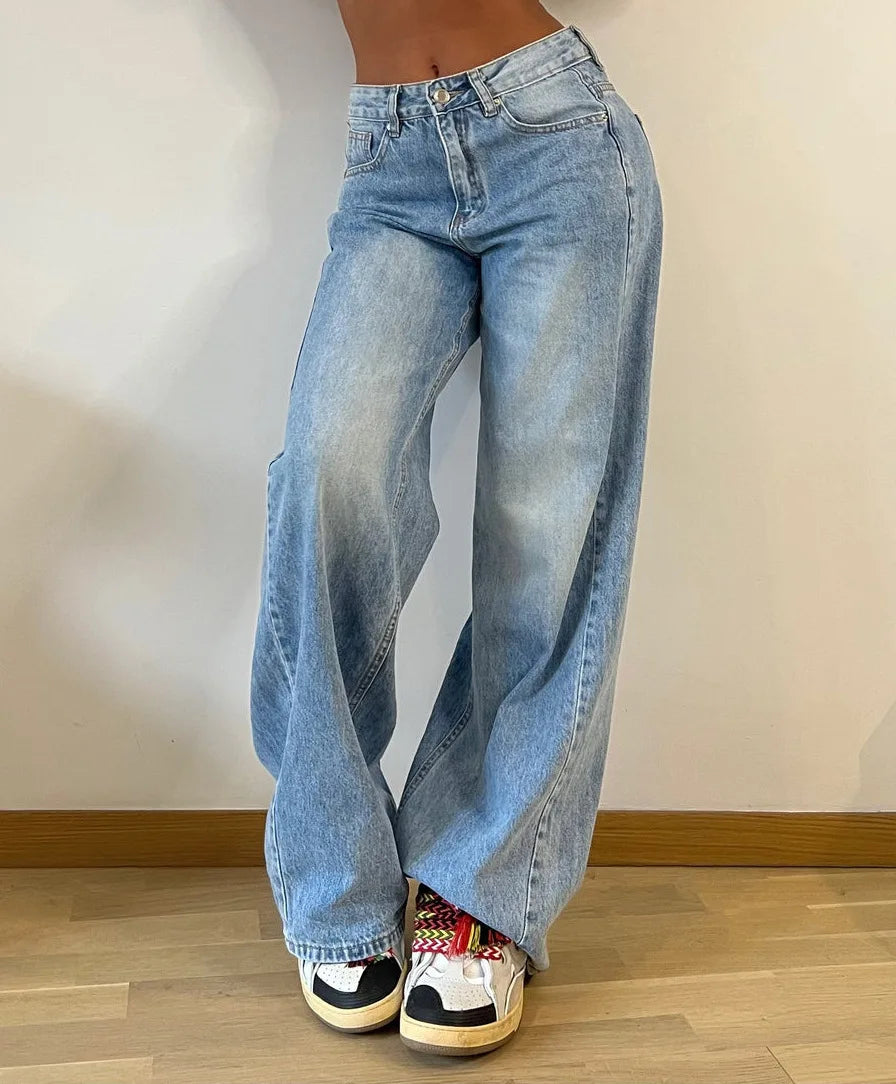 2024 Baggy Women High Waist Jeans Flare Pants.