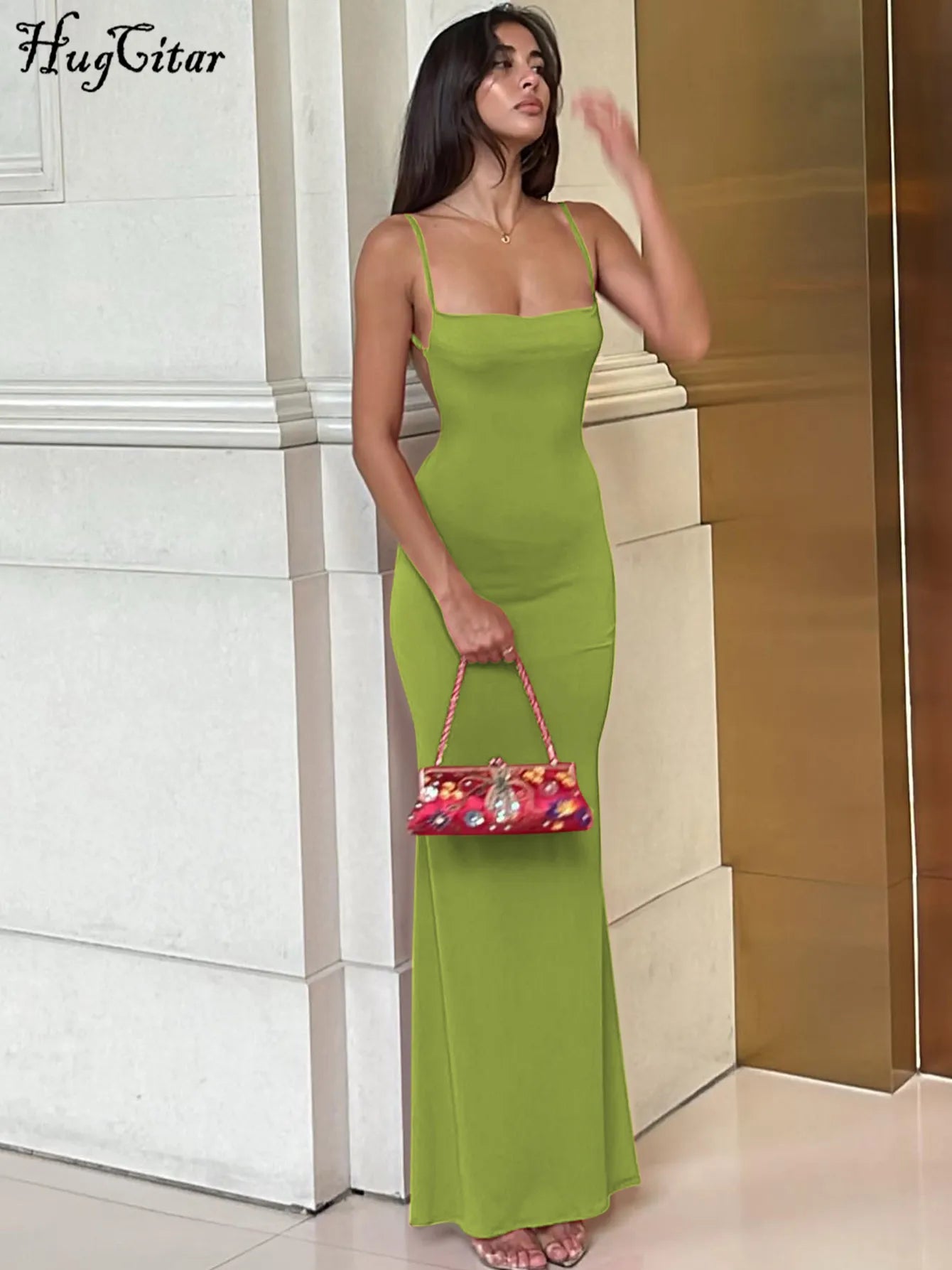 2024 Spring Solid Sleeveless Backless Elegant Sexy Bodycon