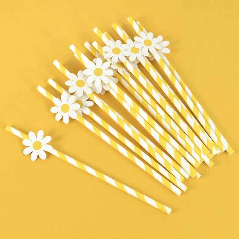 10/20/30pcs Daisy Flower Paper Straws