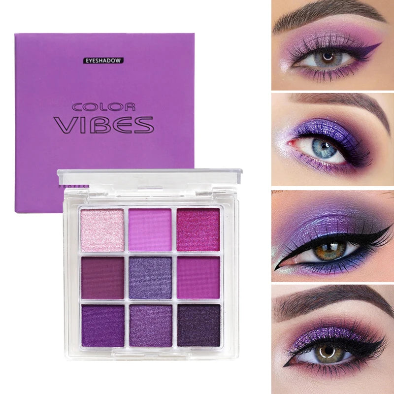 9 Colors Glitter Eyeshadow Palette Purple Violet