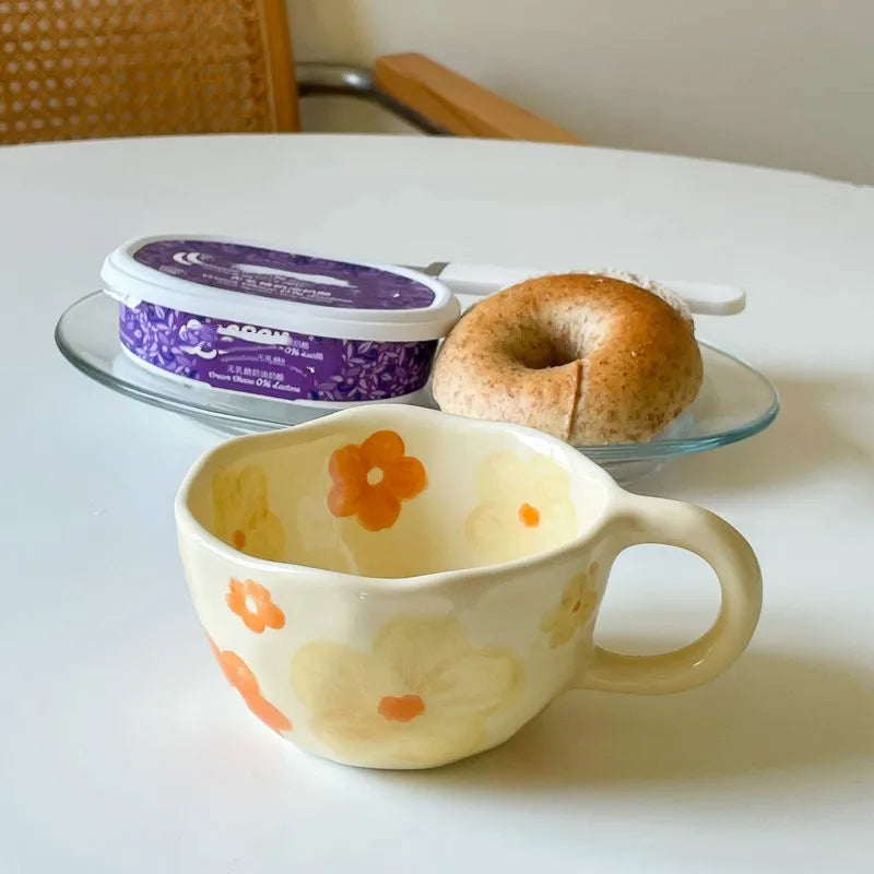 Hand Made Flower Ceramic Mugs