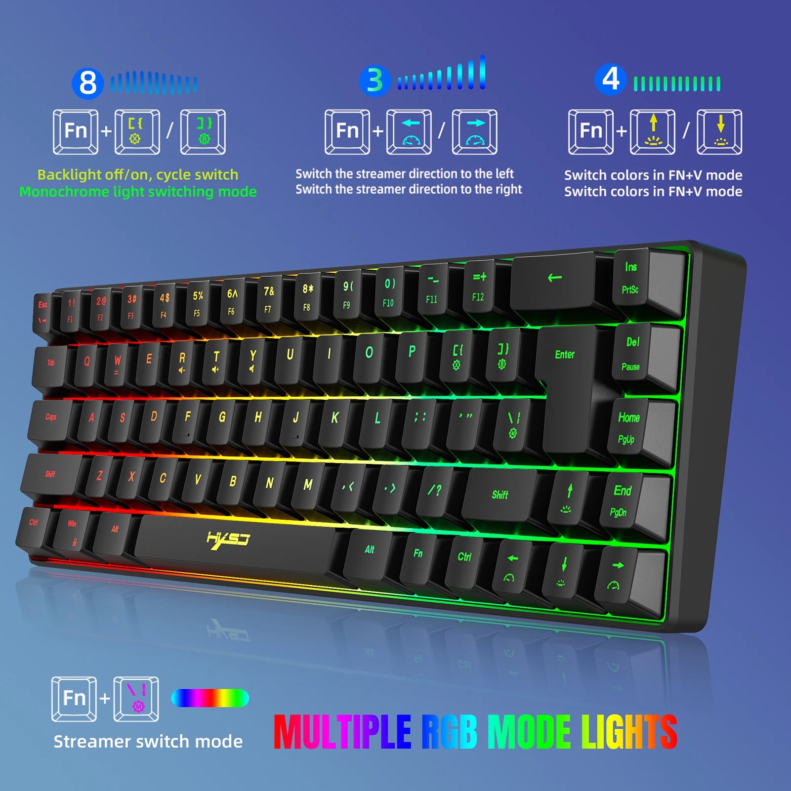 HXSJ V200 Wired K68 RGB Streamer Mini Gaming Mechanical Keyboard