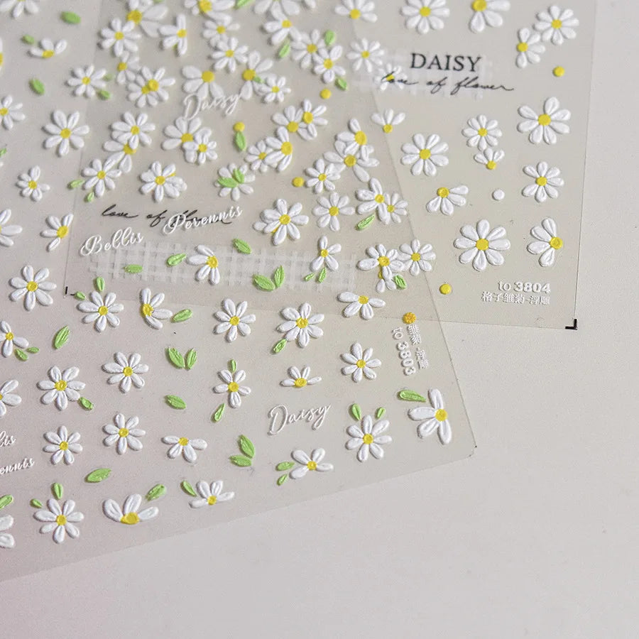 1pcs White Daisy Flower 3D Nail Sticker