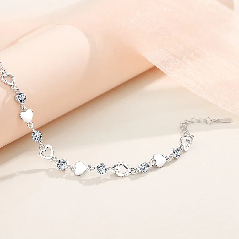 Sterling Silver Heart Shaped Bracelet For Women.