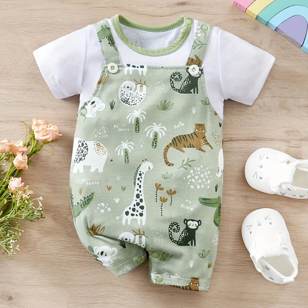 Zoo Animal Print Romper for Baby Boy