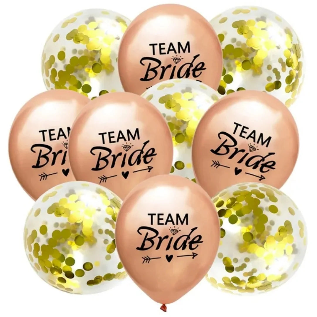 10Pcs Rose Gold Team Bride Confetti Balloons