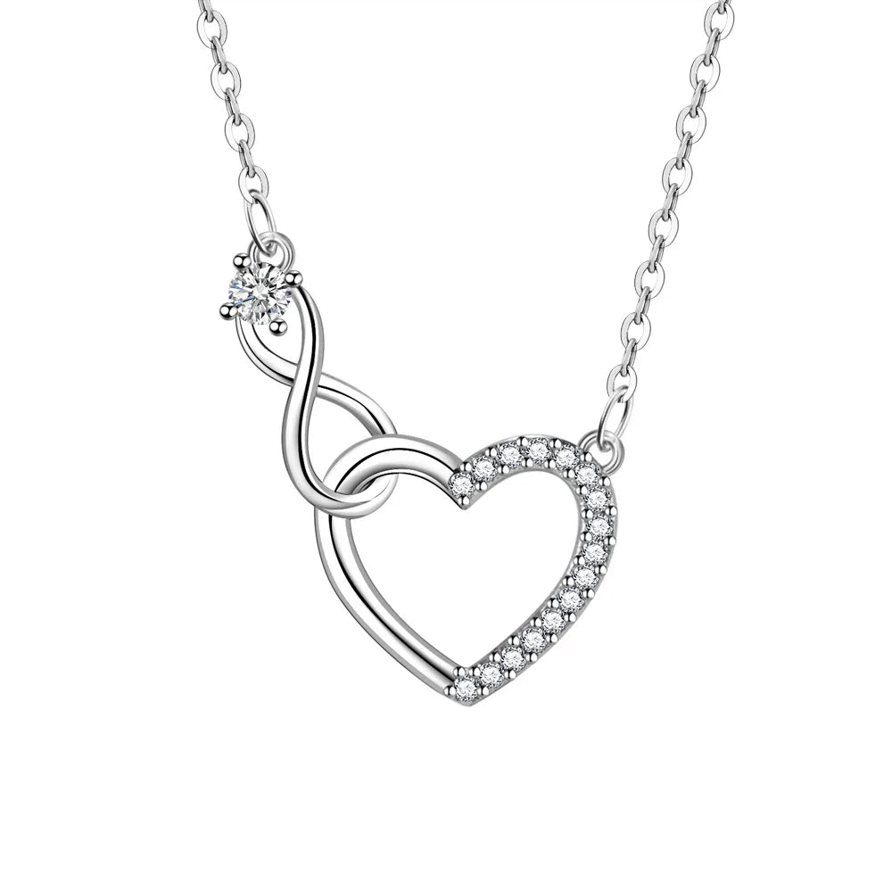 925 Sterling Silver Zircon Heart Shape Necklace