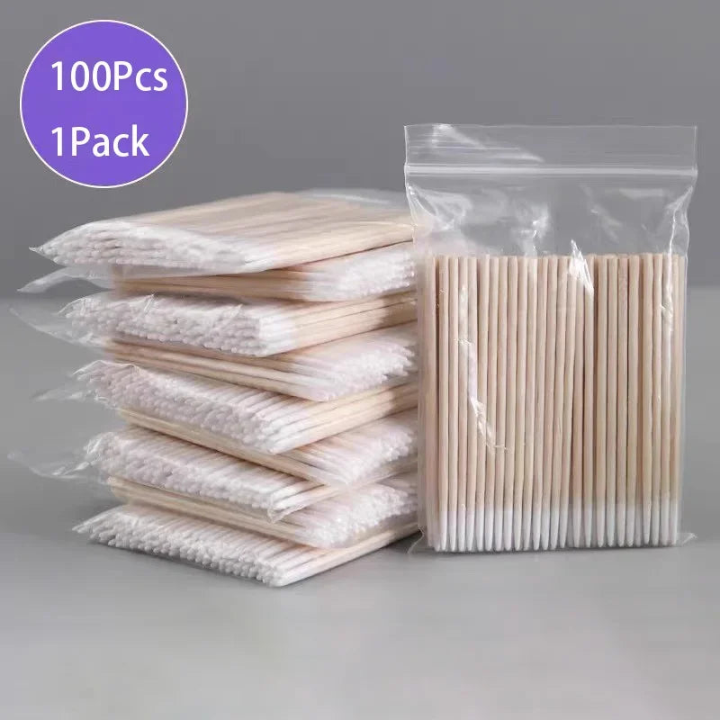 100-500Pcs Nails Wood Cotton Swab