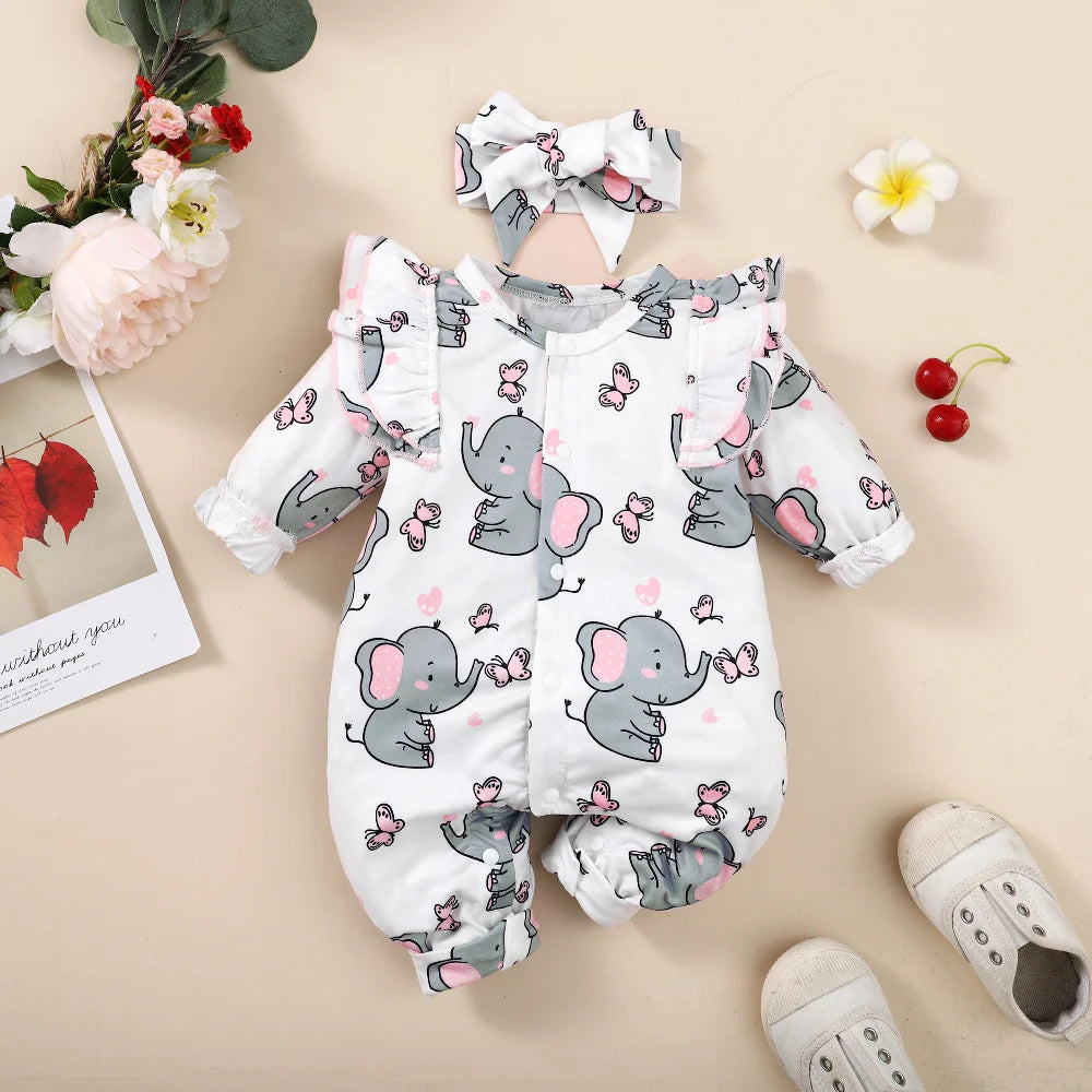 Long Sleeve Cute Elephant Bodysuit 0-18Months