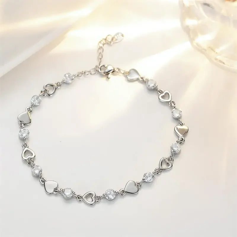 Sterling Silver Heart Shaped Bracelet For Women.